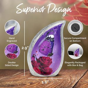 Urna de recuerdo de lágrima púrpura-Mariposa para cenizas Pequeña con bolsa-Honra a tu ser querido con Mini urna púrpura para hombres - Product Image 6