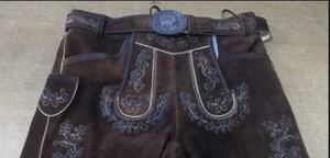กางเกงขาสั้นหนังวัวสีน้ำตาลแบบโบราณพร้อมเข็มขัดแว็กซ์ - Product Image 4
