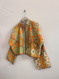 Indian Handmade <b>Quilted</b> Cotton Kantha Jacket For Women Crop Jacket - Product Image 4