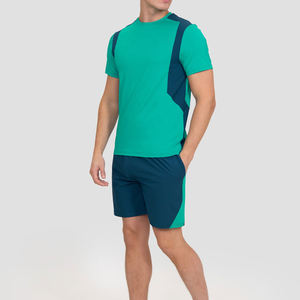 Vêtements de sport personnalisés pour hommes Combinaison de sport à manches courtes en polyester spandex respirant avec poche zippée Ensemble de 2 pièces - Product Image 1