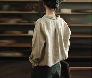 เสื้อคลุมผ้าลินินโอเวอร์ไซส์สำหรับผู้หญิงปรับแต่งได้, เสื้อเบลาส์ผ้าลินินทรงหลวมผ้านุ่มและเรียบย้อมสีธรรมชาติขนาดพิเศษสำหรับฤดูใบไม้ผลิ - Product Image 4
