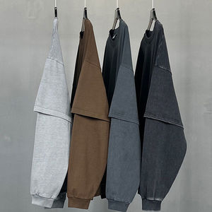 Haute qualité 345GSM poids lourd hommes manches régulières 100% coton Double couche col rond solide respirant T-Shirt Logo personnalisé - Product Image 5