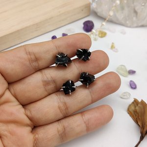 Raw Black Obsidian Stud <b>Earrings</b> Natural Crystal Quartz Healing Gemstone Boho Jewelry Minimalist Birthstone Gift for Women <b>Men</b> - Product Image 4