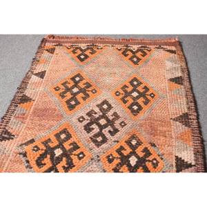 Vintage 2,6 X 12 ft Turkish Kilim Rug Stunning Orange <b>Brown</b> <b>Wool</b> Latex Backing Patchwork for Teens Rectangle Hallway Jute Rug - Product Image 3