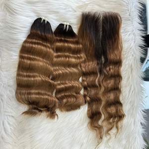 COULEURS DE VAGUE LOOSE DES DONATEURS CRUS SUPER DOUBLE ÉPAISSE ET PLEINE VRAIE EXTENSIONS DE CHEVEUX HUMAINS - Product Image 5