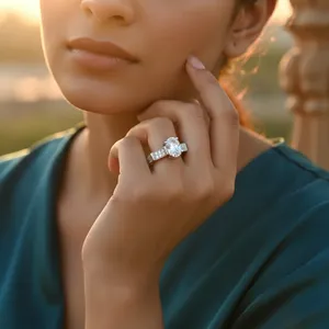 Bague de fiançailles ovale en platine 14 carats plaquée rhodium géométrique pour femmes - Product Image 1