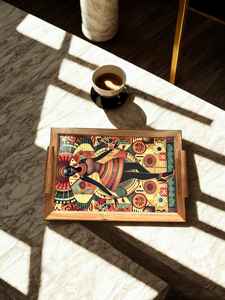 Plateau de service artisanal en bois Art Déco avec travail Meena, forme personnalisée, pour la maison, la cuisine, la table à manger, utilitaire décoratif - Product Image 5