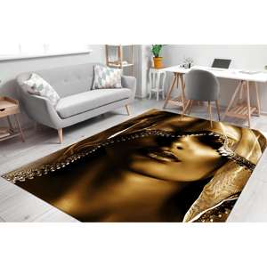 Tapis imprimé avec portrait de femme dorée - Décoration moderne de salon de mode, tapis en chenille - Product Image 3