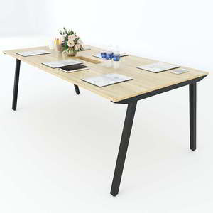 Modern 200x100cm Plywood Wood Plywood <b>Office</b> Furniture HBPL009 Easy Assembly Meeting <b>Table</b> with Iron Legs - Product Image 2