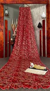 Sari festivo elegante de la mejor calidad con tela y blusa de red bordada y secuencia doble para bodas y fiestas - Product Image 3