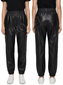 Pantalon de survêtement en cuir d'agneau sur mesure pour femmes, taille élastique, coupe décontractée, doux, décontracté, confortable, pantalon en cuir ajusté - Product Image 5