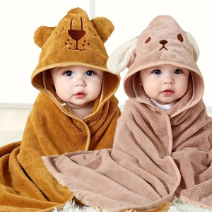 1 Pc Animal Design Baby Boy Soft Hooded Bathrobe Super Absorbent & Quick-<b>drying</b> Blanket Suitable For Aged 0-3 - Product Image 1