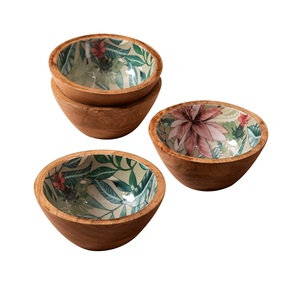 Bol en bois avec émail imprimé pour la maison Bol de service en bois de forme ronde pour la cuisine à prix raisonnable - Product Image 4