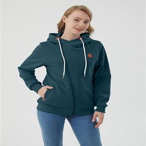 Sweat-shirt à capuche pour femme de haute qualité avec cordon de serrage, fermeture éclair, manches longues et coupe classique, couleur personnalisée, poids lourd, uni teint - Product Image 4