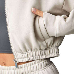 High Demanded Women Sweat Suit Zip up Hoodie y Jogger Set Cotton Fleece Heavyweight Cropped Chándal - Product Image 2