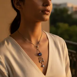 Collar de Plata 925 con Colgante de Amatista, Diseño Geométrico Moderno, Cadenas de Diamantes en Oro Rosa para Regalo de Compromiso para Mujer - Product Image 3