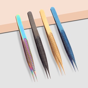 Pinzas de extensión de pestañas de acero inoxidable probadas a mano, herramienta de belleza de etiqueta privada, pinzas de punta de fibra de sujeción fuerte - Product Image 1