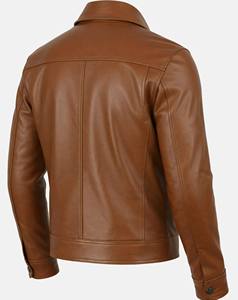 Veste de camionneur en cuir marron clair pour homme, en peau de mouton, col montant, fermeture éclair, style vintage, coupe ajustée, décontractée, automne-hiver, États-Unis - Product Image 2