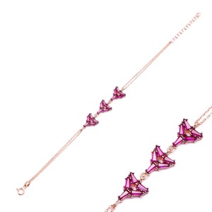 Pulsera con Dijes Minimalistas y Elegantes con Diseño de Baguette de Rubí en Forma de Triángulo, Hecha a Mano en Turquía, Chapada en Rodio, Marca THEIA, para Mujer, Plata de Ley 925 - Product Image 1