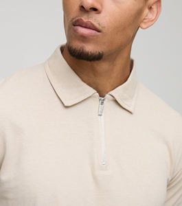 Polo para hombre hecho a medida 100% algodón personalizado DTG logotipo impreso media cremallera color sólido Camiseta polo holgada para hombre - Product Image 2