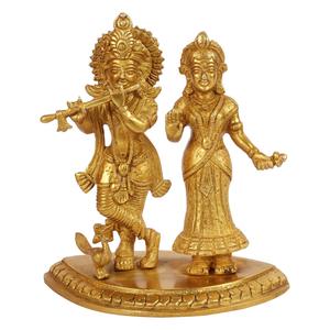 Murti de Radha Krishna Bhagwan Hecho a Mano, Tradicional y Art Deco, de Latón y Aluminio, para Decoración de Oficina y Sala de Estar, Decoración Diwali - Product Image 1