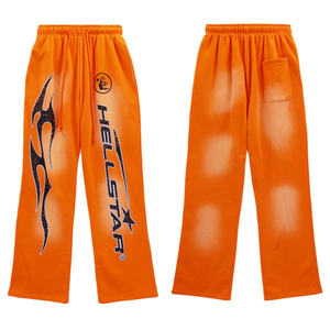 Pantalon évasé pour hommes avec logo personnalisé OEM Pantalon de survêtement en soie lourde imprimé soleil délavé jambe droite à ourlet brut Techniques de strass - Product Image 3