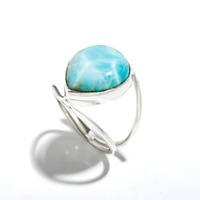 Bague en argent sterling 925 avec pierre précieuse Larimar bleu poire naturel ~ Bijou de fiançailles chrétien vintage ~ Cadeau fait main pour femme