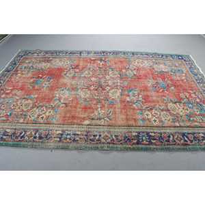 พรมตุรกีวินเทจ ขนาด 5.9x9.5 ฟุต สีแดงน้ำเงินล้วน - Product Image 2