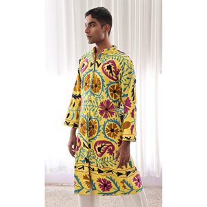 Custom Floral Embroidery Leather <b>Jacket</b> Boho Style Unisex Handmade Luxury Ethnic Wholesale <b>Mandarin</b> <b>Collar</b> Customizable Logo - Product Image 2