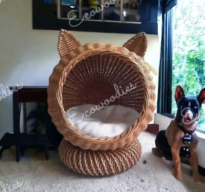 Cage en osier de forme animale de luxe de vente chaude pour chats et chiens élégant petit canapé d'intérieur pour animaux de compagnie tabouret de conception de grotte Console d'incrustation d'os - Product Image 6