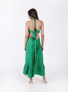 Ladies Casual Fashion Sleeveless Satin Evening Dress Floral Pattern Backless Sexy Deep V Ring Woven Floor-Length Trending Style - Product Image 4