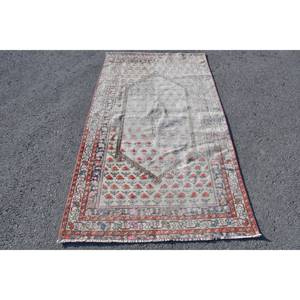 Alfombra turca tradicional Beige Rojo 3,8X6,9 FT Lana con respaldo de látex - Product Image 1