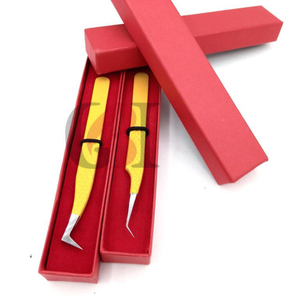 อุปกรณ์เสริมความงามทำจากสเตนเลสปลายเงินแหนบต่อขนตาเพิ่มวอลลุ่มเคลือบผงสีเหลือง45องศา - Product Image 1