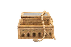 Handwoven Rectangle Boho <b>Rattan</b> Display <b>Box</b> <b>with</b> Glasses <b>Lid</b> for Jewlery Holding - Product Image 5