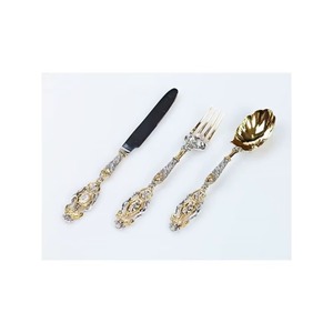 Cubiertos de acero inoxidable con acabado Chapado en 2 colores y mango de diseño clásico, cubiertos aptos para lavavajillas para uso en bodas y hoteles, Juego de 3 - Product Image 1