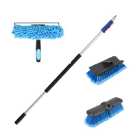 Poteau télescopique multifonction de vente d'usine avec raclette de fenêtre à récurer douce et brosse de lavage de voiture en microfibre