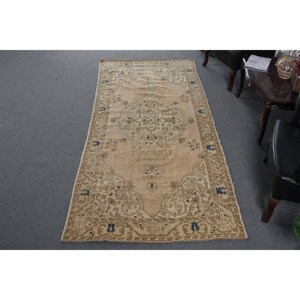 Clásico Beige azul 4x9ft Alfombra de lana hecha a mano área grande rectángulo turco pasillo patrón abstracto Patchwork diseño para adolescentes látex - Product Image 1