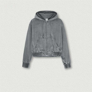 OEM Vente de gros Sweat à capuche zippé pour femmes, lavage à l'acide, broderie 3D, poids lourd 100% coton, style Hip Hop - Product Image 3