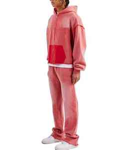 Survêtement tendance délavé à l'acide avec tissu extensible doux, coupe décontractée et motifs fortement délavés pour un style de vie actif - Product Image 4