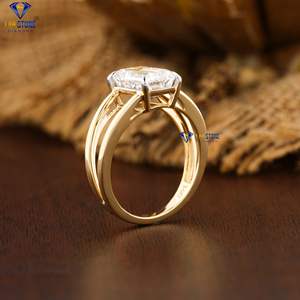 3,00 TDW Esmeralda Diamante Color Anillo de oro amarillo Compromiso Brilliance Anillo de diamantes de Labstone - Product Image 5