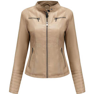 Women's <b>Sheep</b> <b>Skin</b> Stand Collar Solid Color Custom Design & Size Breathable Waterproof Winter Finished Leather <b>Jacket</b> - Product Image 1