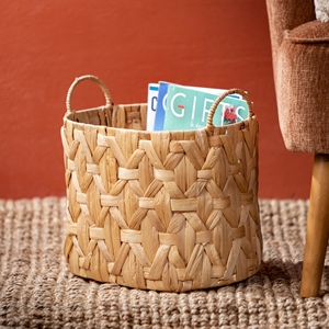 Sustainable natural woven <b>wicker</b> container <b>baskets</b> handmade round water hyacinth storage <b>baskets</b> - Product Image 2