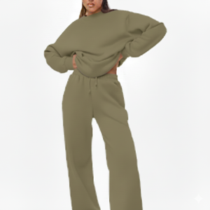 Ensemble de survêtement pour femmes, automne, uni, décontracté, coupe ample, deux pièces, tenue de jogging, mode de rue, pour un confort quotidien - Product Image 1