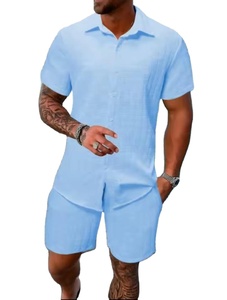 Conjunto de 2 Piezas para Hombre, Camiseta y Pantalones Cortos, Estilo Casual, Tejido Waffle Grueso, Manga Corta, Verano, Algodón, con Bolsillos - Product Image 2