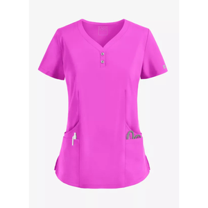Women's Pink V-Neck Short Sleeve Medical <b>Scrub</b> <b>Top</b> Breathable Stretch Nurse Uniform <b>Top</b> with Pockets Hospital Doctor Nursing - Product Image 2