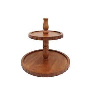 Présentoir à gâteaux en bois de luxe à un niveau forme ronde finitions naturelles pour présentoir de fête d'anniversaire de mariage en gros en vrac - Product Image 2