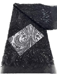 2025 High Quality Eco Friendly <b>Sequins</b> Beaded Lace Fabric for Nigerian Bridal Wedding and Party Dresses Wholesale Export - Product Image 4