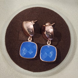 Pendientes colgantes de piedras preciosas de Calcedonia azul hechos a mano chapados en oro rosa Natural de Plata de Ley 925 para mujer clásica - Product Image 2