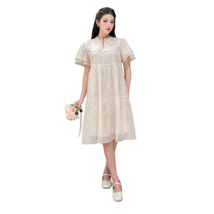 Robe de maternité confortable V1284 en mousseline de soie brodée douce Design droit Durable et non décoloré - Product Image 1