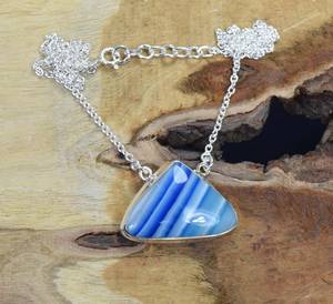 Blue Botswana Agate 925 Sterling Silver Necklace Handmade Natural Gemstone Jewelry Elegant <b>Gifts</b> Women - Product Image 3
